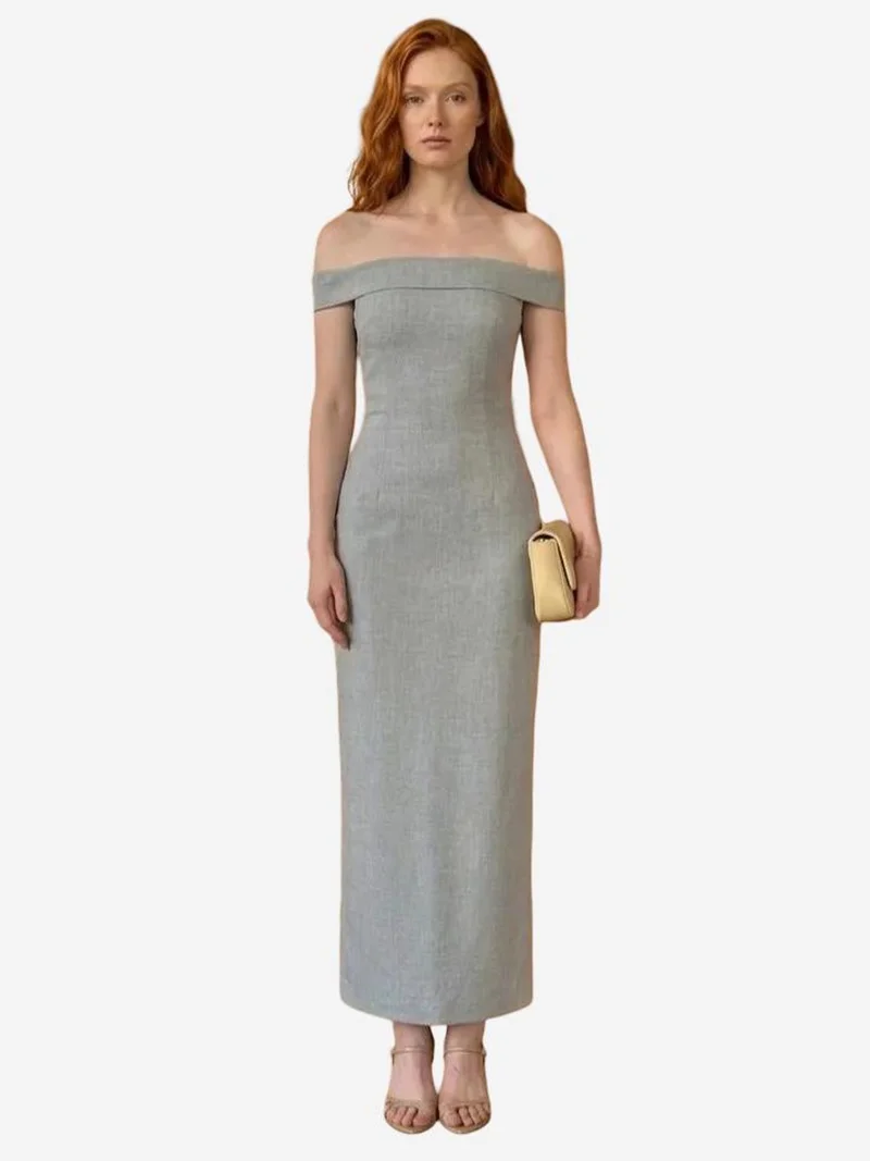 MY FASHION Off Shoulder Bodycon Maxi Dress with Slit